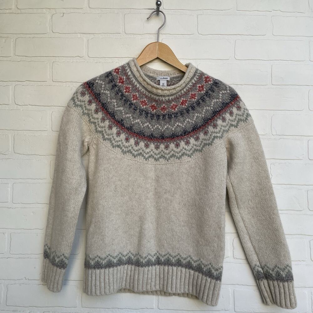 L.L Bean Lambs Wool Sweater Fair Isle Design XS Womens